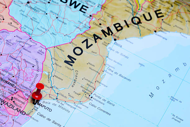 Maputo pinned on a map of Africa Photo of pinned Maputo on a map of Africa. May be used as illustration for traveling theme. mozambique stock pictures, royalty-free photos & images