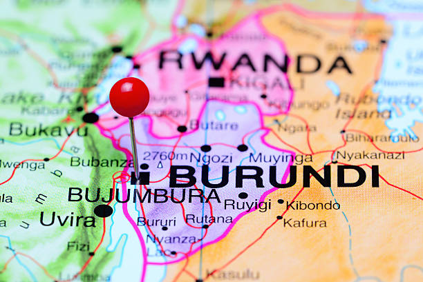 Bujumbura pinned on a map of Africa Photo of pinned Bujumbura on a map of Africa. May be used as illustration for traveling theme. burundi east africa stock pictures, royalty-free photos & images