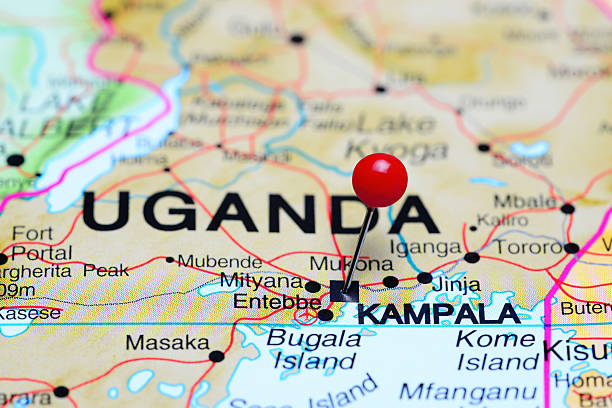 Kampala pinned on a map of Africa Photo of pinned Kampala on a map of Africa. May be used as illustration for traveling theme. uganda stock pictures, royalty-free photos & images