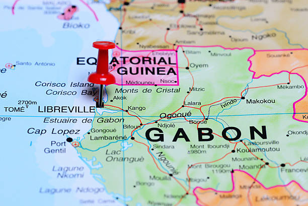 Libreville pinned on a map of Africa Photo of pinned Libreville on a map of Africa. May be used as illustration for traveling theme. gabon stock pictures, royalty-free photos & images