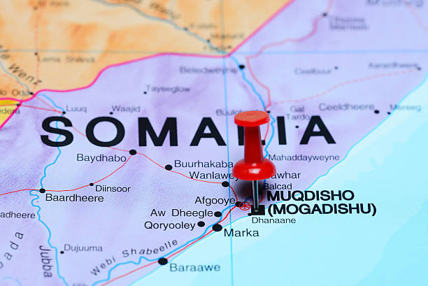 istock Mogadishu pinned on a map of Africa 502321832