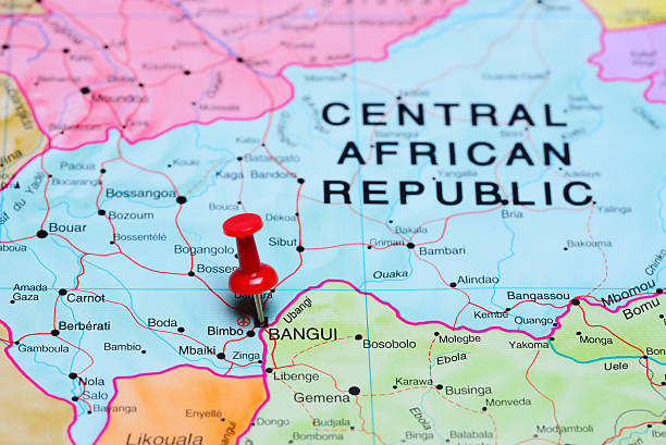 istock Bangui pinned on a map of Africa 502322058