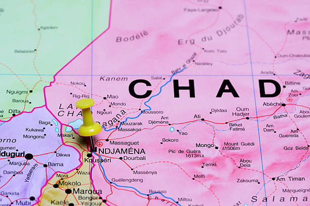 Ndjamena pinned on a map of Africa Photo of pinned Ndjamena on a map of Africa. May be used as illustration for traveling theme. chad central africa stock pictures, royalty-free photos & images