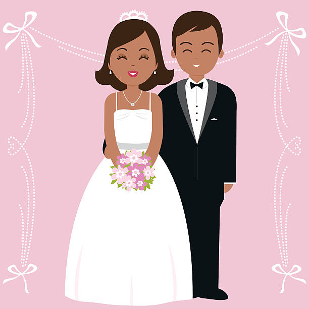 African American wedding couple Vector Illustration of an African American bride and a groom. african bride and groom stock illustrations