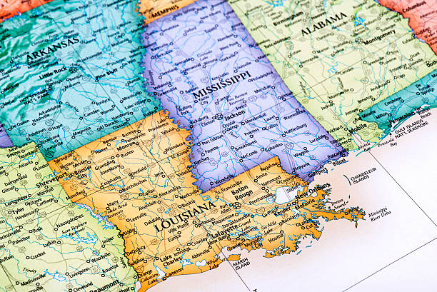Map of Louisiana State Map of Louisiana State in USA. Detail from the World Map. lafayette louisiana photos stock pictures, royalty-free photos & images