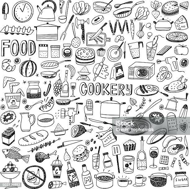 Food Cookery Doodles Stock Illustration - Download Image Now - Doodle, Food, Kitchen