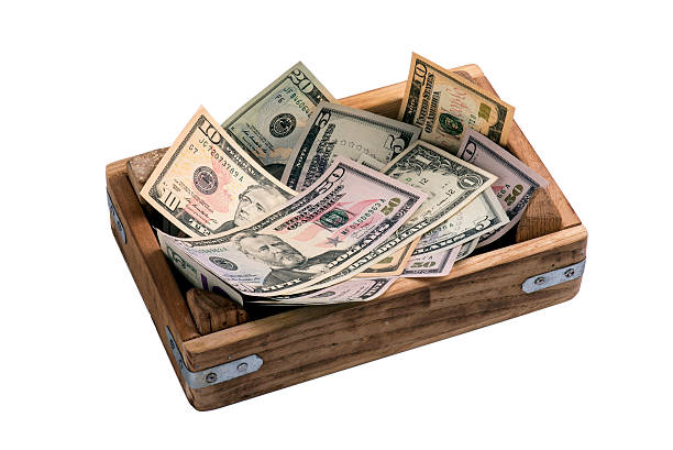 istock Variety US Dollars in Wooden Container 502328640