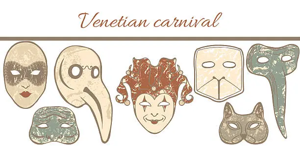 Vector illustration of vector template with composition of Venetian masks