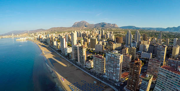 istock Panoramic aerial view of Playa de Levante, Benidorm blue sky 502329862