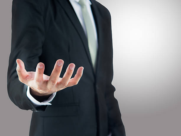 istock Businessman standing posture show hand isolated 502345841