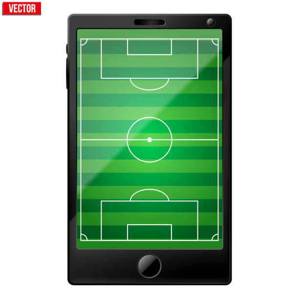 istock Smartphone with a football soccer field on the screen. 502346887