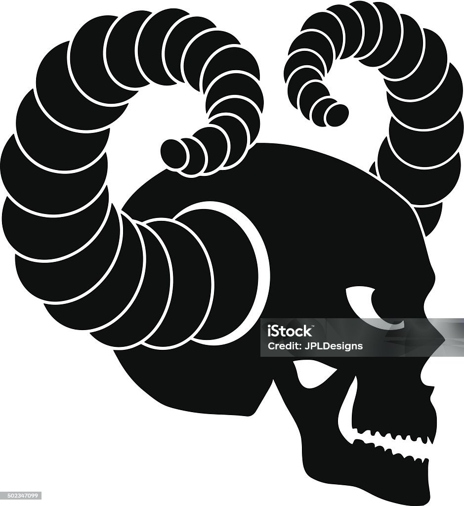 Skull with Horns Vector Illustration Skull with Horns Side View Black and White Vector Illustration Isolated on White Background Anatomy stock vector