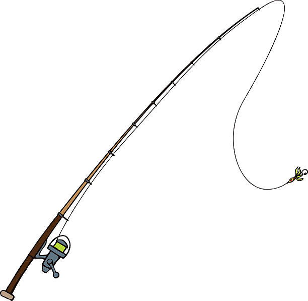 Fishing rod with fly bait. Vector illustration. Isolated on white Fishing rod with fly bait. Isolated on white fishing line illustrations stock illustrations