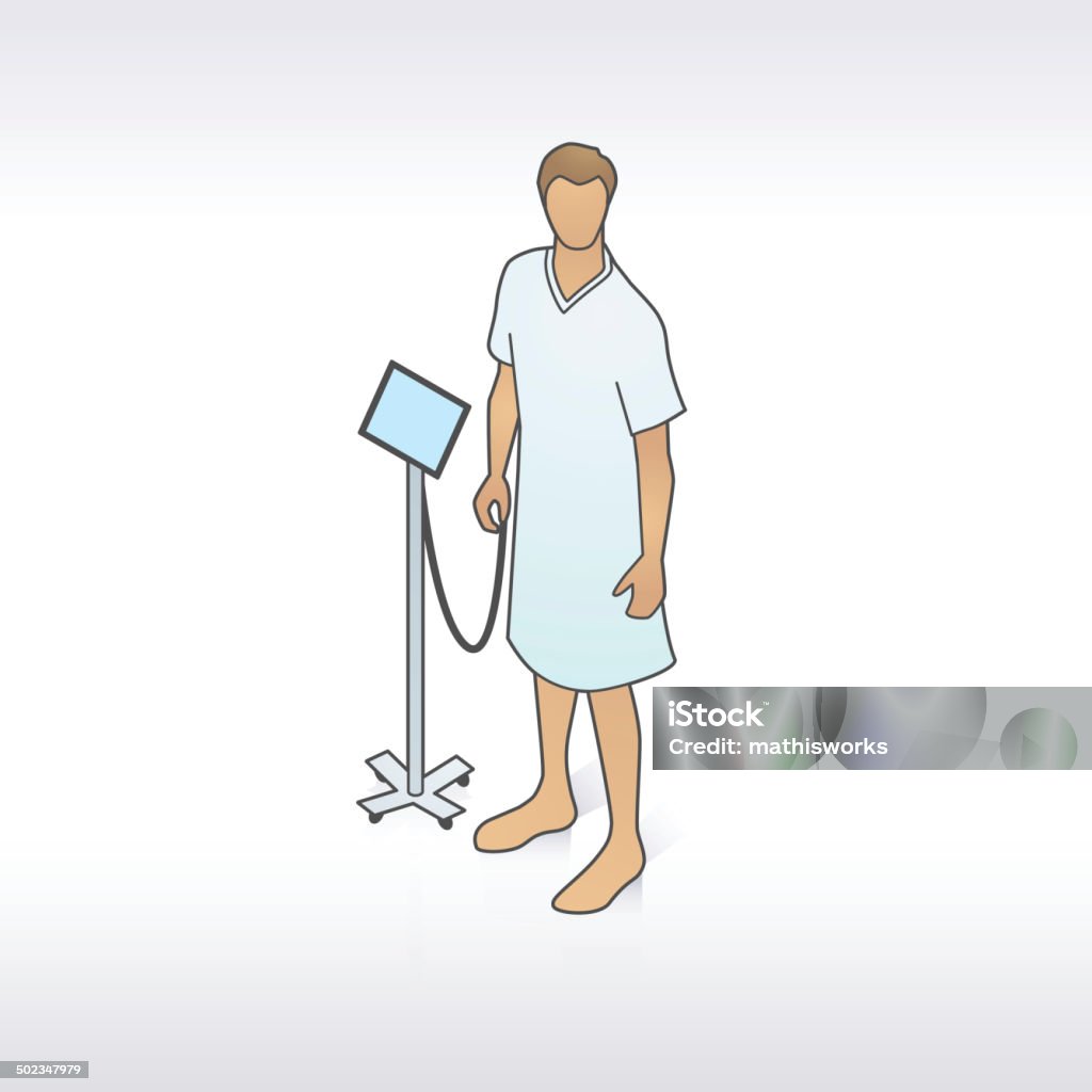 Man in Hospital Gown Illustration Illustration of a man in a hospital gown, linked to a patient monitor. Hospital Gown stock vector