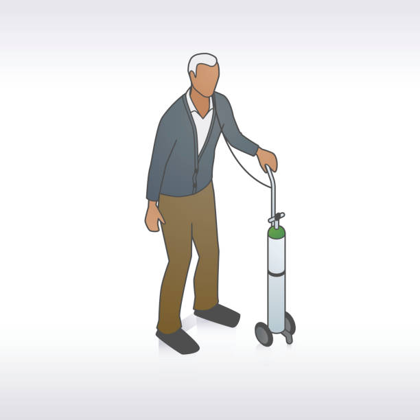 Man with Oxygen Tank Illustration Illustration of a senior man walking with an oxygen tank. person oxygen tank stock illustrations