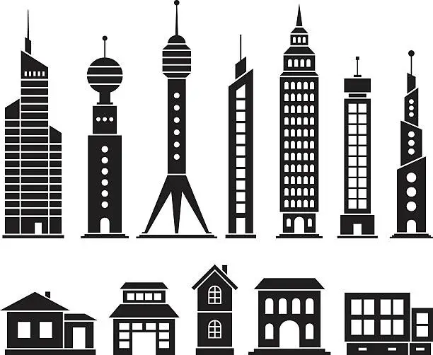 Vector illustration of House and skyscraper set