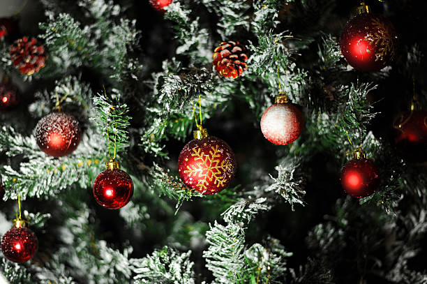 istock Red ornament balls Christmas tree 502348920