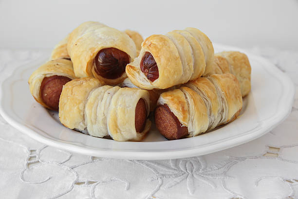 istock Homemade mini sausage rolls, selective focus 502349030