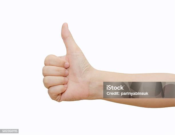 Hand With Thumb Up On White Background Stock Photo - Download Image Now - Adult, Adults Only, Agreement