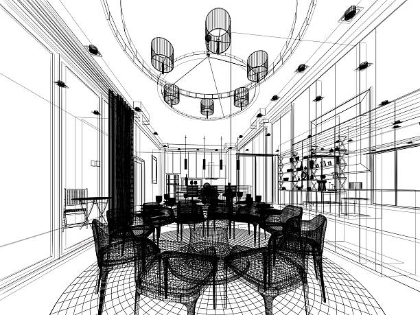 istock abstract sketch design of interior dining room 502354112