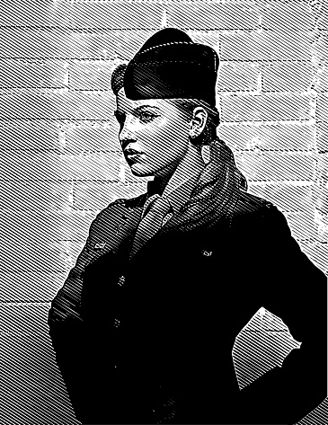 Retro US Woman Soldier looking confident and empowered. Rank: Captain.