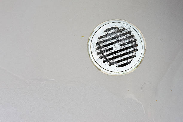 Hair clump in bath drain. stock photo