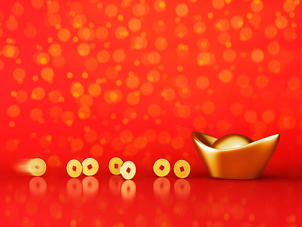 istock Gold Coins Rolling Towards Gold Sycee - Yuanbao 502355344