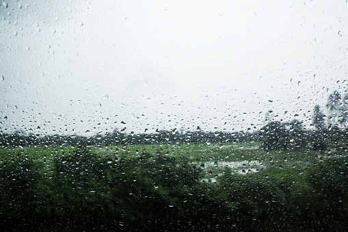 Rain condensation on window.