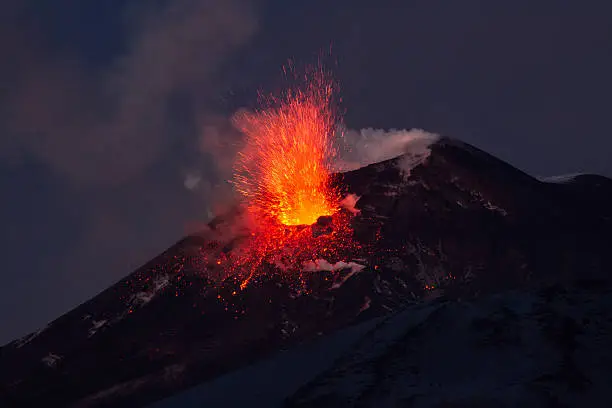Mount Etna erupting from the crater Voragine.