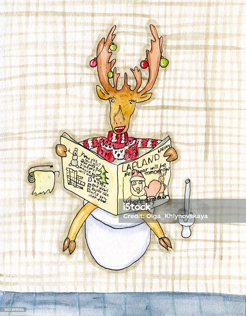 Funny New Years Reindeer With Newspaper Watercolor Painting Stock  Illustration - Download Image Now - iStock