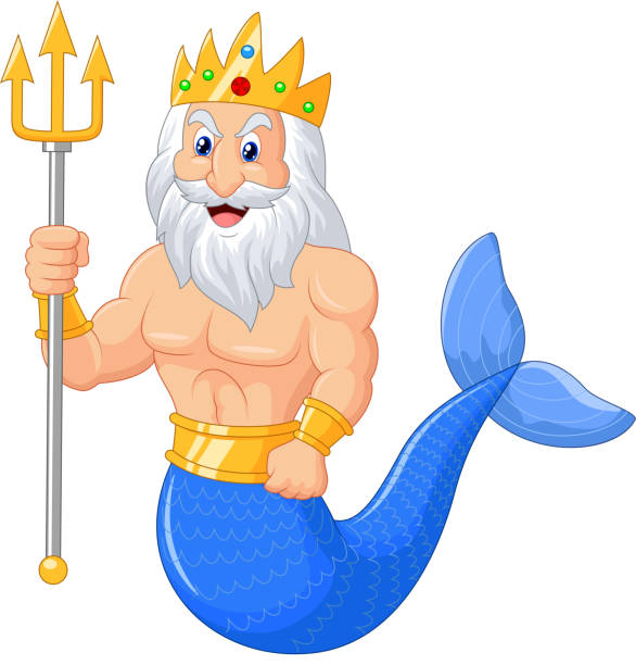 poseidon 말풍선이 있는 - neptune trident cartoon beard stock illustrations