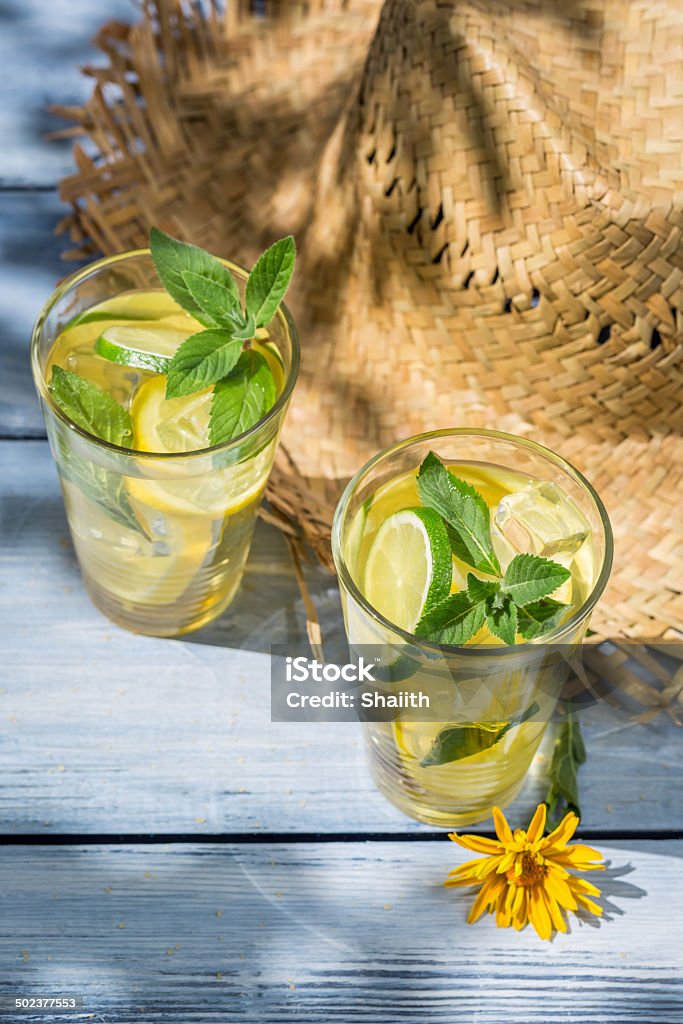 Cold drink with lemon and mint leaf Alcohol - Drink Stock Photo