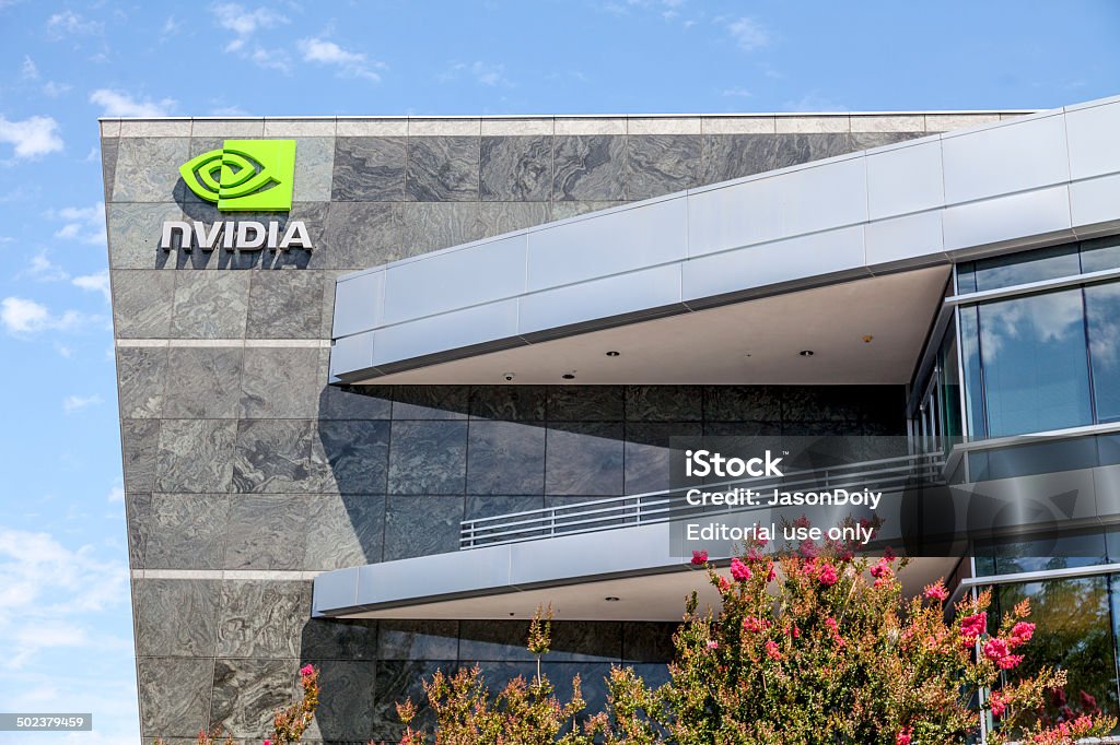 Nvidia World Headquarters Santa Clara, USA - July 16, 2014: Corporate headquarters of Nvidia, a global technology company based in Santa Clara, California. Nvidia manufactures graphics processing units for computers as well as mobile and smartphones. NVIDIA Corporation Stock Photo