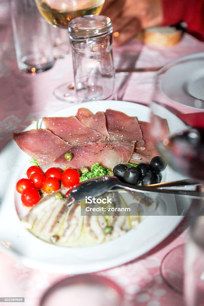 Healthy meal Healthy meal with prepared fish and parma ham Antipasto Stock Photo