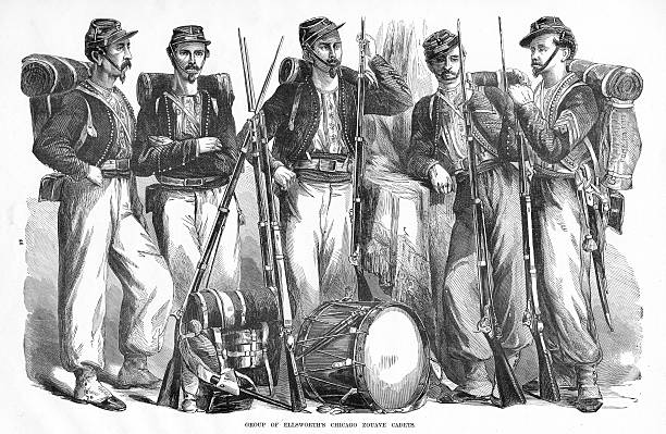 엘스워드 왜고너의 시카고 zouave cadets - confederate soldier stock illustrations