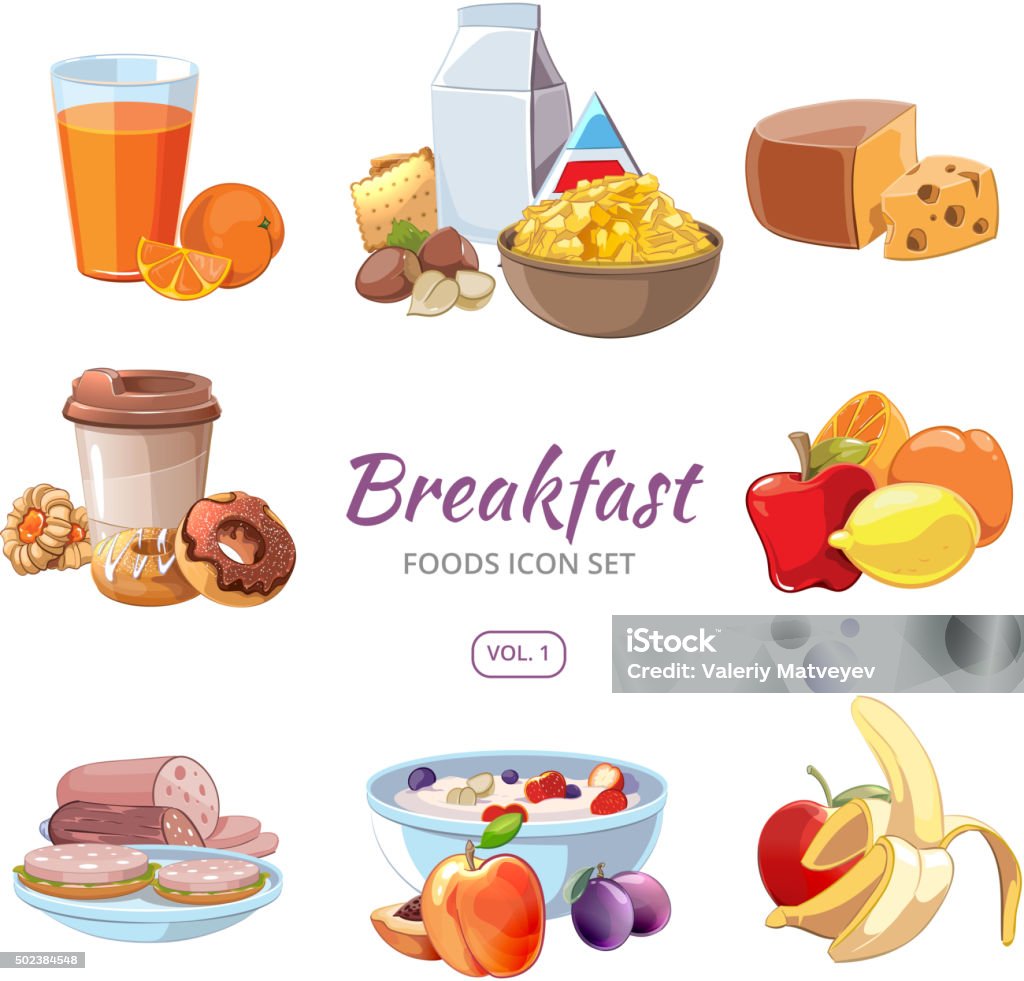 Ilustración de Desayuno Alimentos Iconos De Estilo De Dibujos Animados y  más Vectores Libres de Derechos de 2015 - iStock