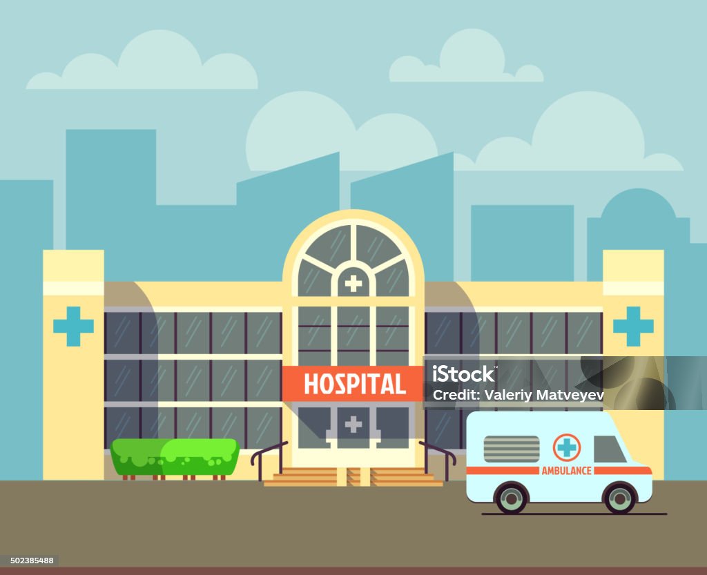 Vector city hospital building in flat design style Vector city hospital building in flat design style. Clinic architecture, urban hospital illustration 2015 stock vector