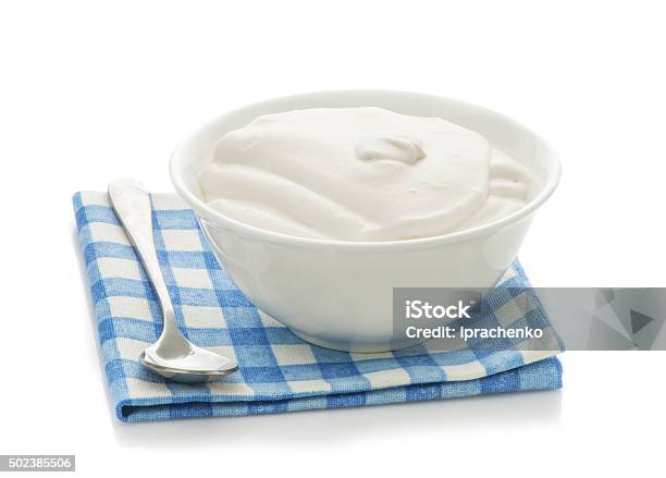 Rural Natural Sour Cream In Bowl Stock Photo - Download Image Now - 2015, Backgrounds, Breakfast