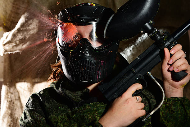 istock Paintball direct hit in the mask 502385532