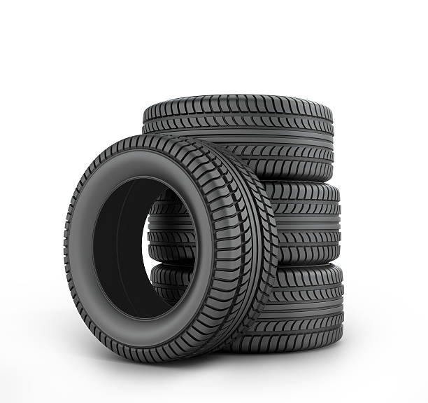 istock Four black rubber tires on a white background. 502386758