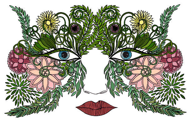 женщина с маска для лица из разноцветных цветов - make up eyelash women beauty stock illustrations