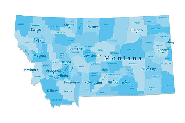 ilustrações, clipart, desenhos animados e ícones de montana vetor mapa isolado - billings