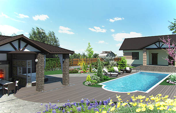 istock Arrangement patio living space, 3d render 502392022