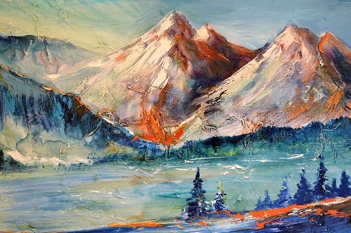 Ridge, a mountain pass, contemporary art, landscape, Modern abstract painting. Oil on canvas