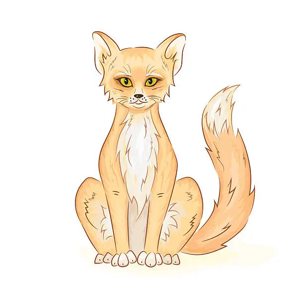 Vector illustration of Vector hand drawn printable illustration of colorful cute sitting fox