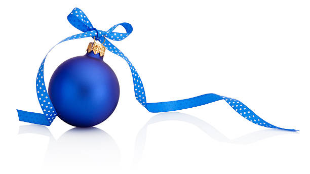 istock Blue Christmas bauble with ribbon bow Isolated on white background 502396556