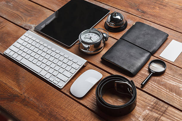 istock Men's accessories on the wooden table 502397422