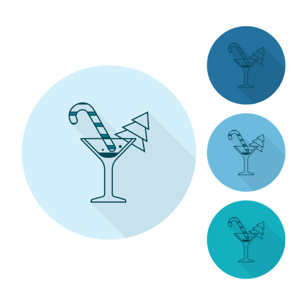 ilustrações de stock, clip art, desenhos animados e ícones de cocktail de natal. monocromático de cor - martini cocktail christmas blue