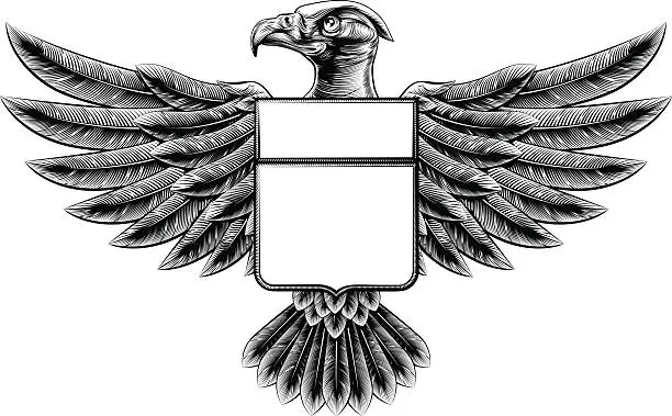 Vector illustration of Woodcut Eagle Shield
