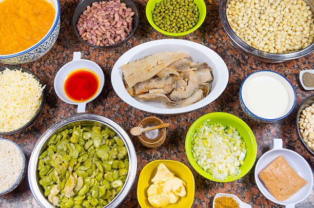 istock Bowls of different ingredients spread out on granite surface including 502412926